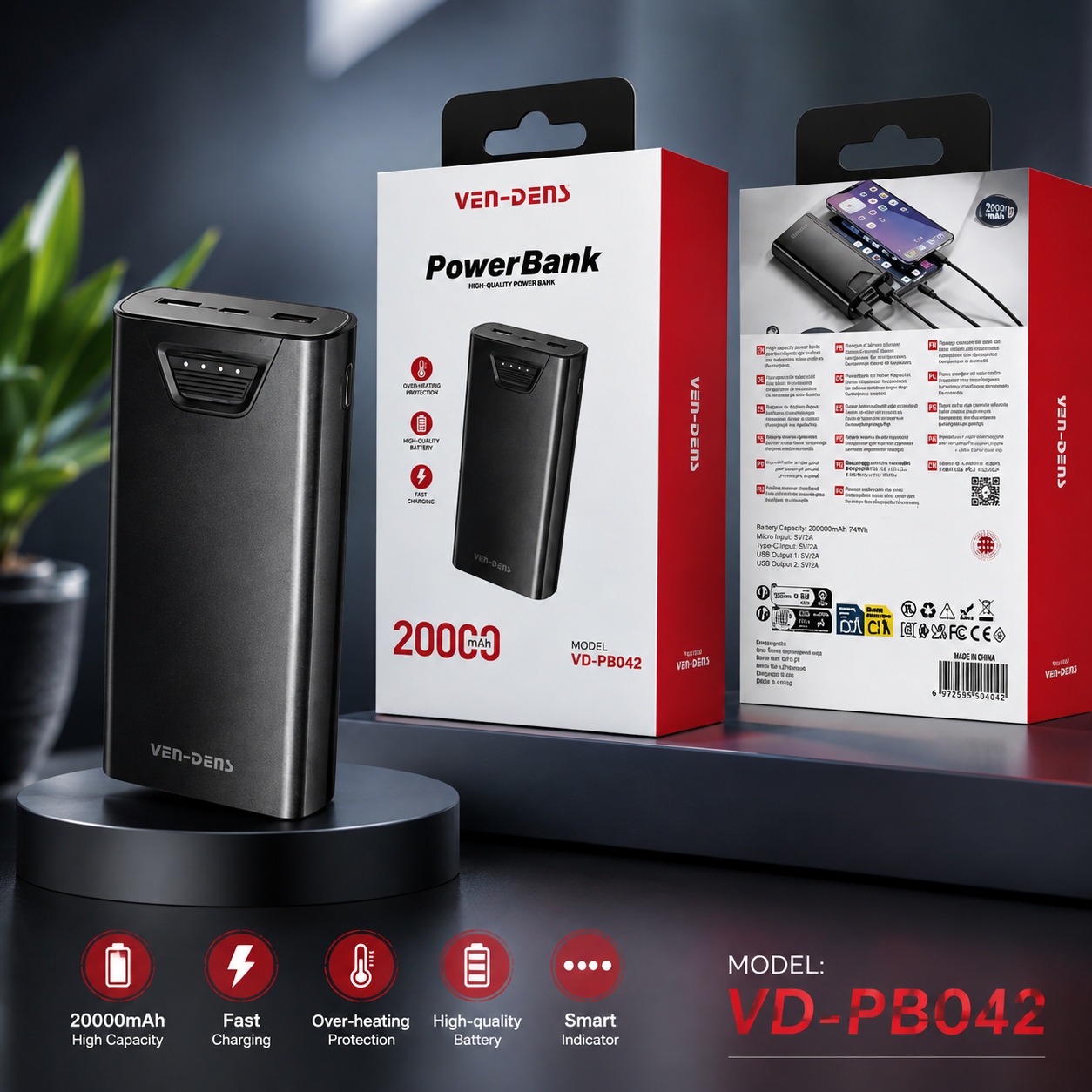 🔋 VEN-DENS Power Bank 20000mAh 🔥